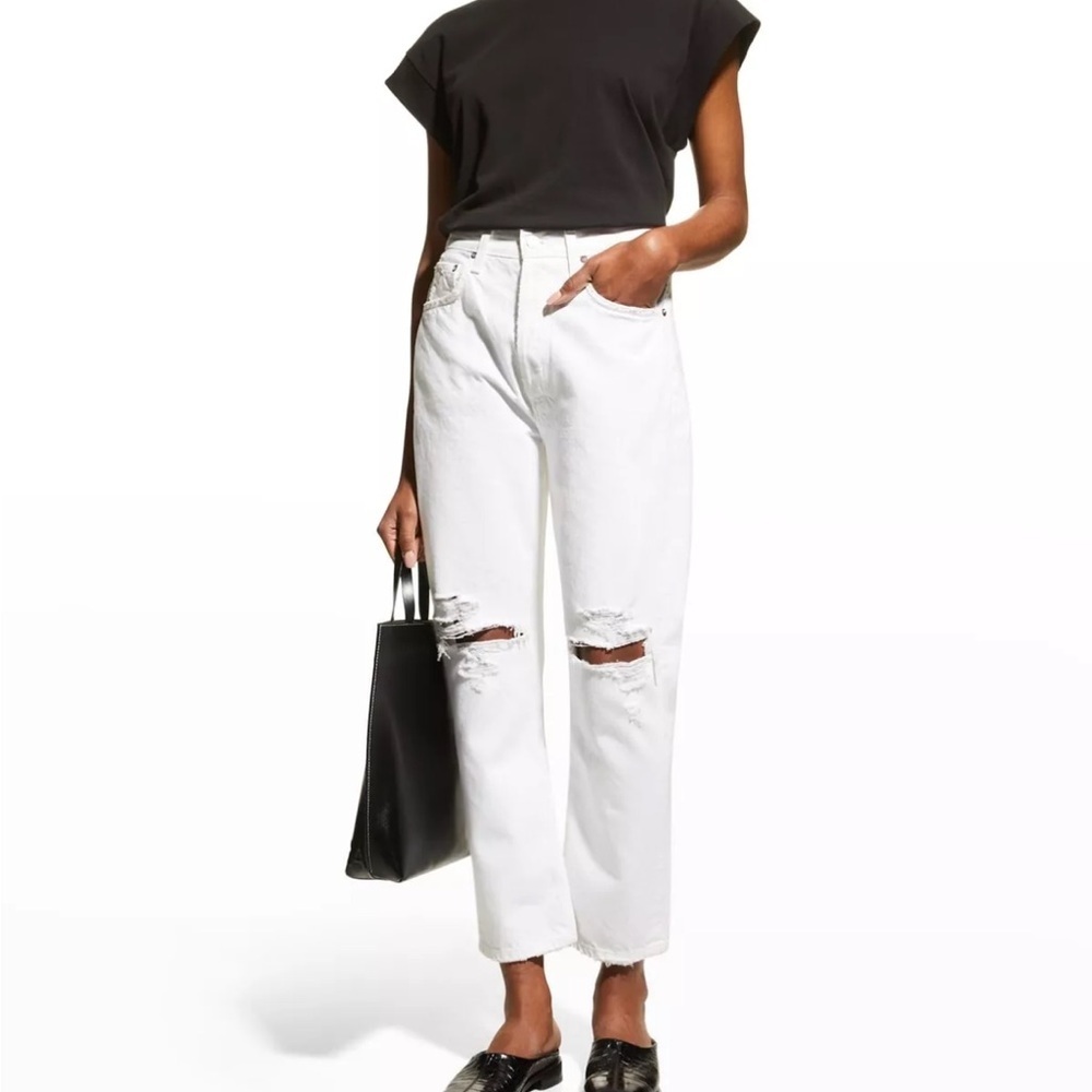 Agolde Riley High Rise Straight Crop Jeans in White